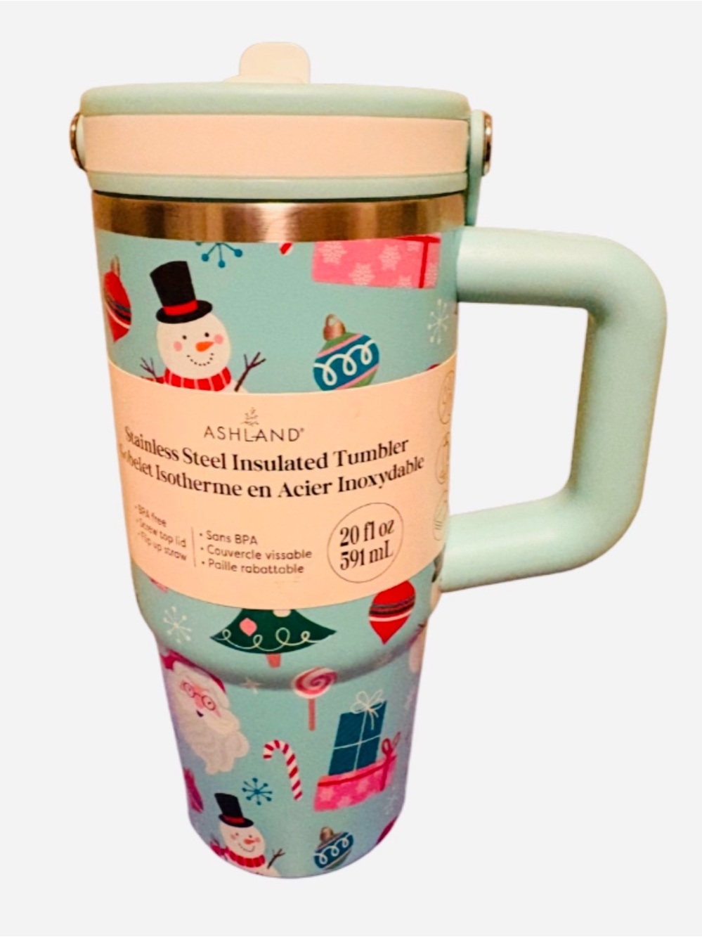 ASHLAND- Holiday Snowman Stainless Steel Insulated Tumbler with handle